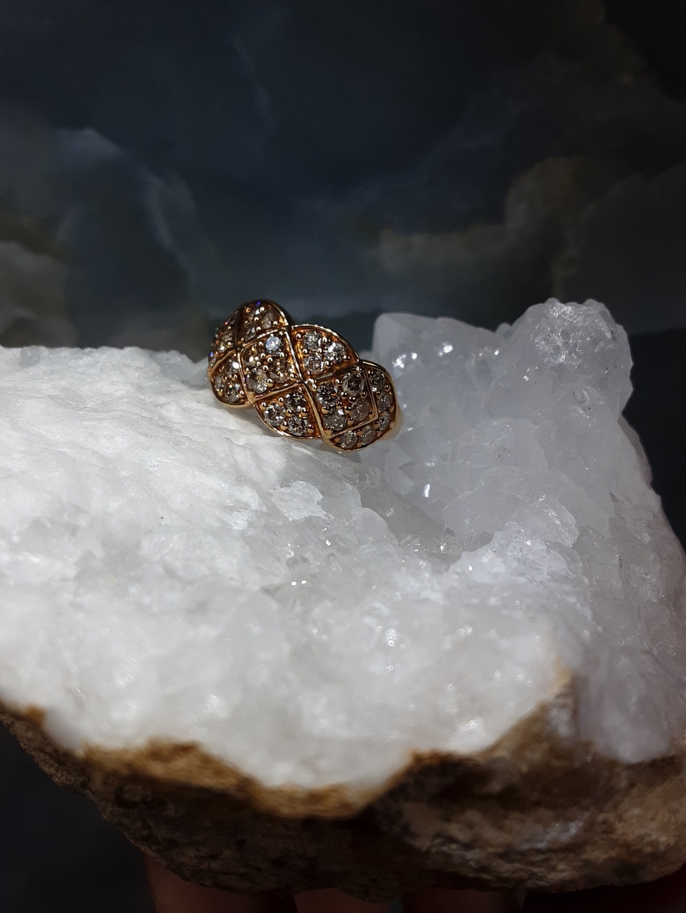 925 1.5ctw Champaign Diamond,  yellow gold over silver ring. PRICE IS FIRM.